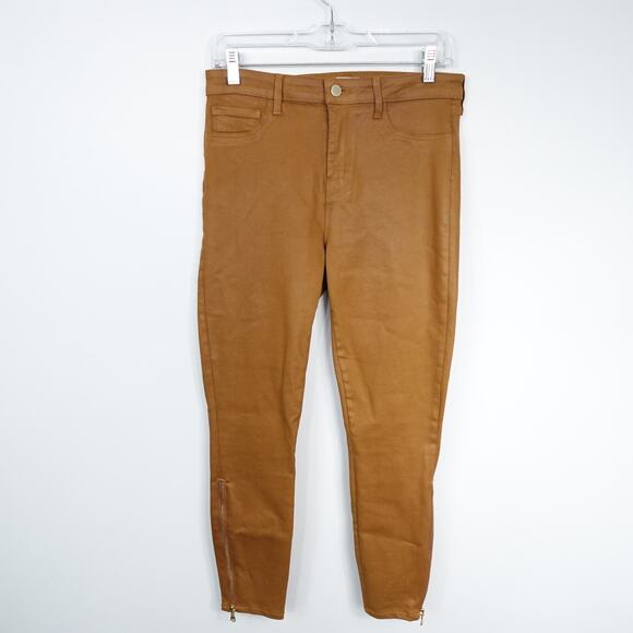 L'Agence Sabine Coated Canvas Waxed Dark Khaki Tan Brown Skinny Jeans - Picture 5 of 12